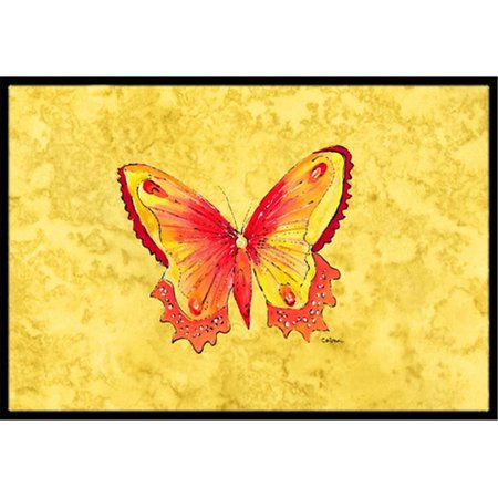CAROLINES TREASURES Butterfly on Yellow Indoor Or Outdoor Doormat - 18 x 27 in. CA66384